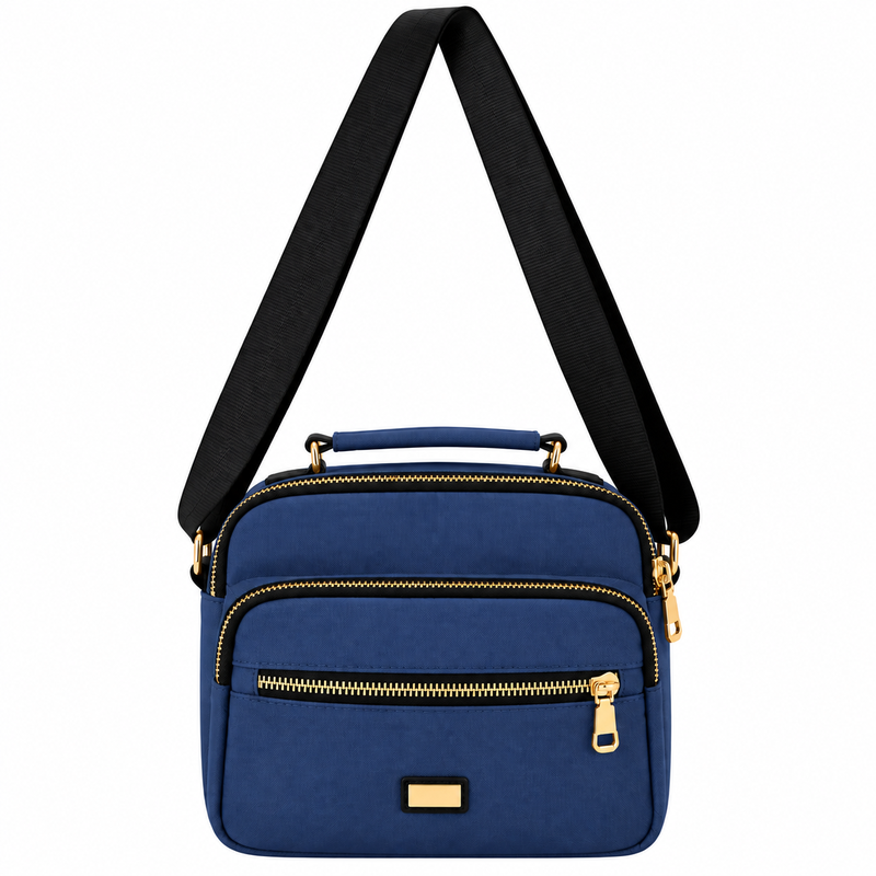 2434 Navy Polyester Multi Zip X-Body Bag With Top Handle (New) (image for) 2434 Navy Polyester Multi Zip X-Body Bag With Top Handle (New)